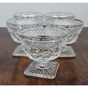 5 Vintage Imperial Cape Cod Low Sherbert Desert Square Wafer Base Footed Glasses